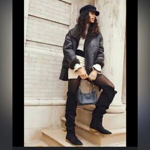 Free People Banks Suede‎ Over The Knee Boots in Black, Size 6.5 (EU 37) NWOB